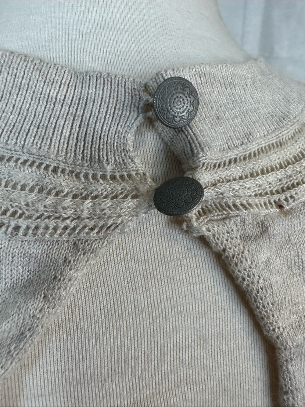 Free People Neutral Beige Open-Knit V-Neck Sweater - Picture 4 of 13